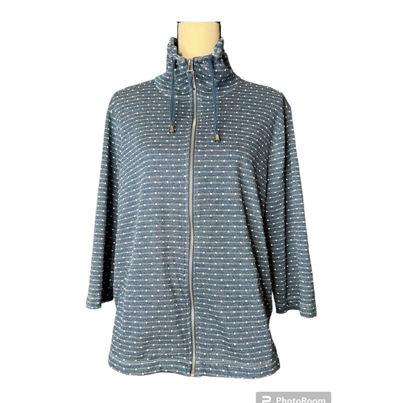 Weekends by Chico's Women's Jacket Size 3/US Size L in Blue w/White Polka Dots - Picture 1 of 6